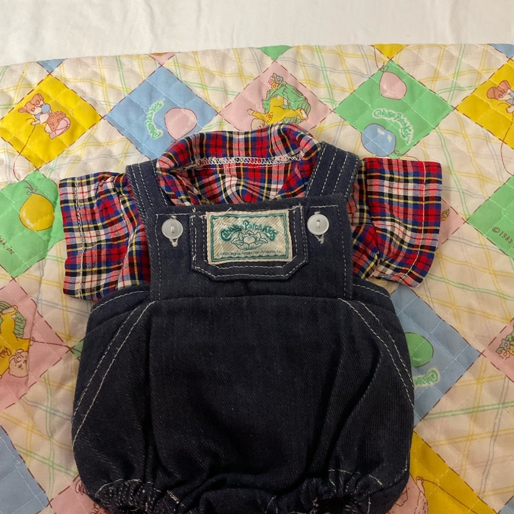 RARE Vintage Cabbage Patch Kid Boy Denim Romper & Matching Shirt 1983